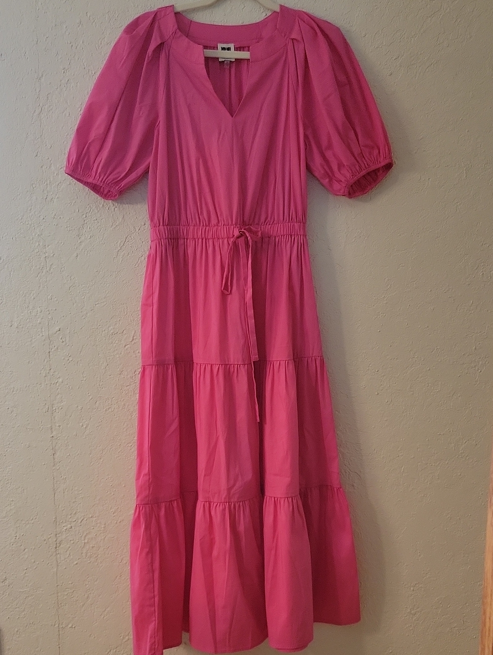 Anne Klein Hot Pink Maxi Dress with Puff Sleeves